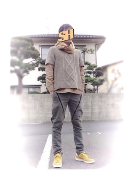 「TAKAHIROMIYASHITATheSoloIst.（タカヒロミヤシタザソロイスト）のアイテム（ニット/セーター）」を使った、satohiさん（メンズ・177cm）の秋コーディネート