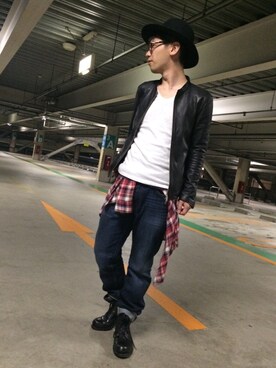 「グランジ」｜「アイテム（ライダースジャケット）」を使った、ミフネさん（メンズ・172cm）の春コーディネート