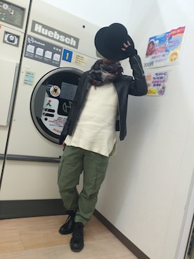 「ワッフル」｜「アイテム（ライダースジャケット）」を使った、ミフネさん（メンズ・172cm）の春コーディネート