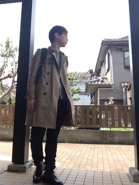 「ダンガリーシャツ」｜「アイテム（トレンチコート）」を使った、ミフネさん（メンズ・172cm）の春コーディネート