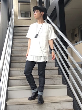 「KNOWLEDGEのアイテム（ハット）」を使った、ミフネさん（メンズ・172cm）の夏コーディネート