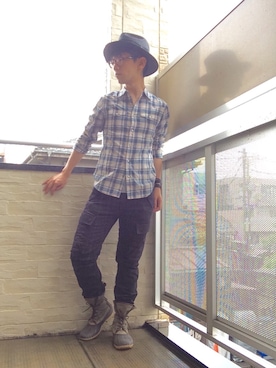 「KNOWLEDGEのアイテム（ハット）」を使った、ミフネさん（メンズ・172cm）の夏コーディネート