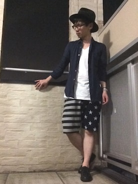 「KNOWLEDGEのアイテム（ハット）」を使った、ミフネさん（メンズ・172cm）の夏コーディネート