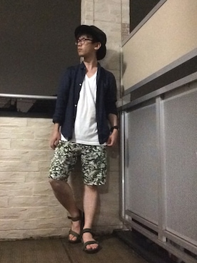 「KNOWLEDGEのアイテム（ハット）」を使った、ミフネさん（メンズ・172cm）の夏コーディネート