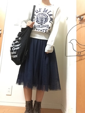 「ゆるカジ」｜「アイテム（スウェット）」を使った、すーさん（レディース・152cm）の秋コーディネート