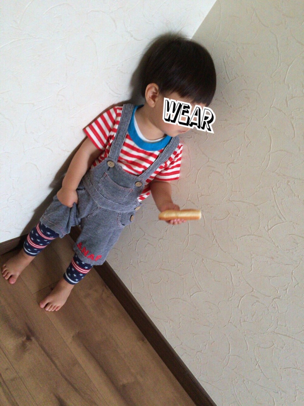 「欲張り、ＡＮＡＰ　ｋｉｄｓ、食い倒れ、食いしんぼうフェス」｜「ANAP kidsのアイテム（サロペット/オーバーオール、グレー系）」を使った、hina⭐さん（キッズ・90cm）の夏コーディネートの1枚目の写真