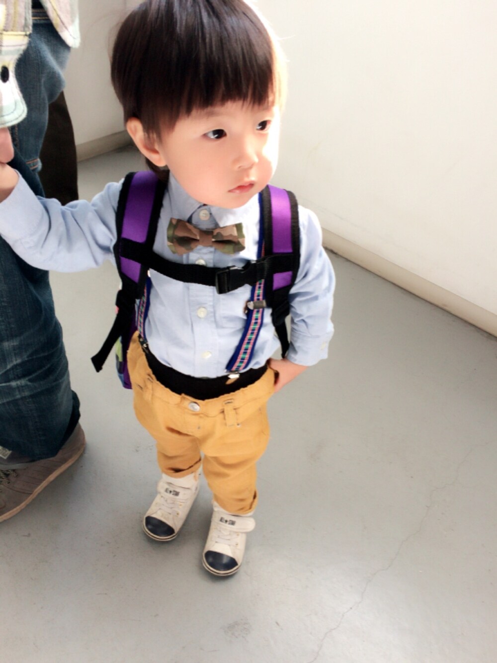 「リトミック、F.O.KIDS、西松屋、babygap、蝶ネクタイはハンドメイド」｜「babyGAPのアイテム（シャツ/ブラウス、ブルー系）」を使った、hina⭐さん（キッズ・90cm）の春コーディネートの1枚目の写真