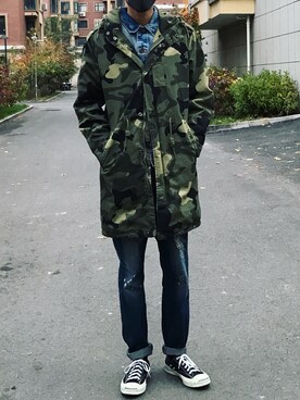 「PULL&BEAR（プルアンドベア）のアイテム（ミリタリージャケット）」を使った、KKKさん（メンズ・180cm）の秋コーディネート