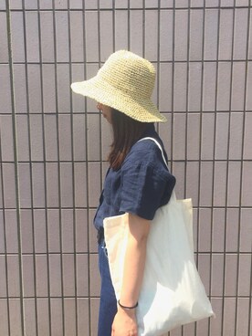 「GLOBAL WORK（グローバルワーク）のアイテム（シャツ/ブラウス、ブルー系）」を使った、Reinaさん（レディース・162cm）の夏コーディネート