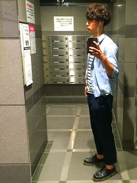 「Dr. Martens（ドクターマーチン）のDr.Martens (ドクターマーチン)/1461 3EYE GIBSON SHOES（その他シューズ）」を使った、Tetsuさん（メンズ・180cm）の春コーディネート