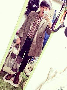 「RAY CASSIN（レイカズン）のアイテム（チェスターコート）」を使った、しおにーさん（メンズ・177cm）の冬コーディネート