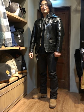 「ショット」｜「アイテム（ダウンジャケット/コート）」を使った、Masao さん（メンズ・179cm）の冬コーディネート