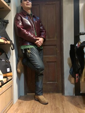 「schott（ショット）のアイテム（シャツ/ブラウス、グリーン系）」を使った、Masao さん（メンズ・179cm）の冬コーディネート