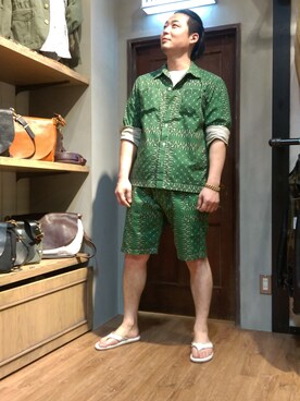 「schott（ショット）のアイテム（シャツ/ブラウス、グリーン系）」を使った、Masao さん（メンズ・179cm）の春コーディネート