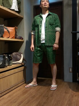 「schott（ショット）のアイテム（シャツ/ブラウス、グリーン系）」を使った、Masao さん（メンズ・179cm）の春コーディネート