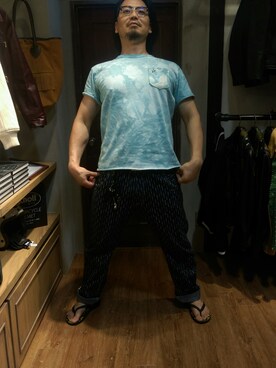「schott（ショット）のSchott/ショット/WABASH WORK PANTS/ワバッシュ ワーク パンツ（デニムパンツ、ブルー系）」を使った、Masao さん（メンズ・179cm）の夏コーディネート