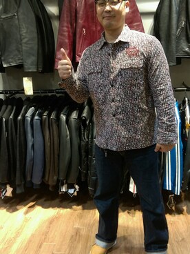 「schott（ショット）のSchott/ショット/PERFECTO Jeans (LOOSE FIT)/パーフェクト　ジーンズ(ルーズフィット) （デニムパンツ、ブルー系）」を使った、Masao さん（メンズ・179cm）の冬コーディネート