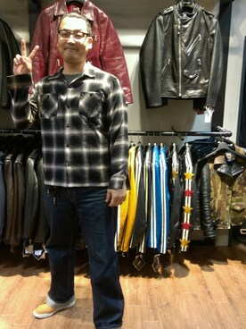 「schott（ショット）のSchott/ショット/PERFECTO Jeans (LOOSE FIT)/パーフェクト　ジーンズ(ルーズフィット) （デニムパンツ、ブルー系）」を使った、Masao さん（メンズ・179cm）の冬コーディネート