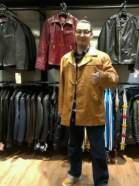 「schott（ショット）のアイテム（ジャケット/アウター、イエロー系）」を使った、Masao さん（メンズ・179cm）の冬コーディネート