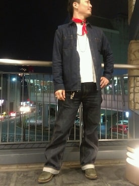 「schott（ショット）のSchott/ショット/13oz. JEANS MEDIUM FIT/13オンス　ジーンス　ミディアム　フィット（デニムパンツ）」を使った、Masao さん（メンズ・179cm）の冬コーディネート