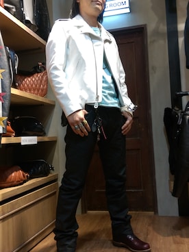 「schott（ショット）のSchott/ショット/COATED DENIM PANTS/コーテッド　デニム　パンツ（デニムパンツ、ブラック系）」を使った、Masao さん（メンズ・179cm）の春コーディネート