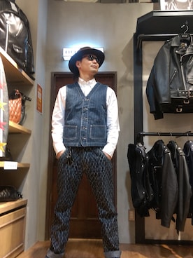 「schott（ショット）のSchott/ショット/WABASH WORK PANTS/ワバッシュ ワーク パンツ（デニムパンツ、ブルー系）」を使った、Masao さん（メンズ・179cm）の春コーディネート
