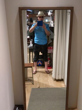 「AVIREX（アヴィレックス）のアイテム（Tシャツ/カットソー、ブルー系）」を使った、Masao さん（メンズ・179cm）の夏コーディネート