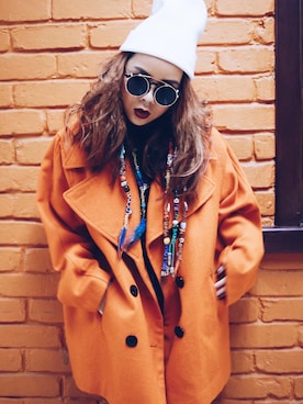 「アイテム（ダッフルコート、オレンジ系）」を使った、Equeenさん（レディース・165cm）の冬コーディネート