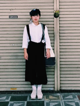 「COMME des GARCONS（コムデギャルソン）のアイテム（サロペット/オーバーオール）」を使った、モモミさん（レディース・155cm）の秋コーディネート