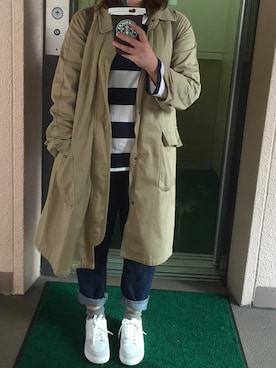 「ボーイフレンドデニム」｜「アイテム（ステンカラーコート）」を使った、のりこさん（レディース・158cm）の秋コーディネート