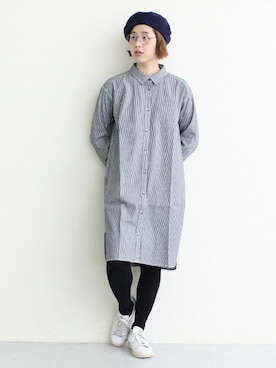 「ヒッコリー」｜「アイテム（シャツワンピース）」を使った、Kさん（レディース・160cm）の秋コーディネート