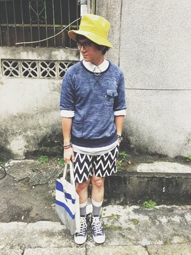 「MUJI」｜「アイテム（その他アウター）」を使った、Rïko Chang(張瑞摳)さん（メンズ・178cm）の夏コーディネート