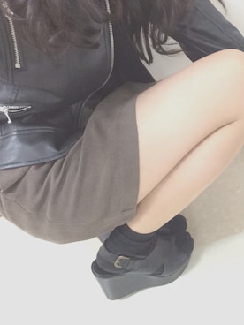 「サンダルに靴下」｜「アイテム（ライダースジャケット）」を使った、manamiさん（レディース・165cm）の春コーディネート