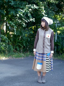 「NIRAME.CO（ニラメッコ）のアイテム（帽子）」を使った、katyさん（レディース・148cm）の秋コーディネート