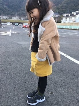 「petit main（プティマイン）のアイテム（ムートンコート）」を使った、syuuuhaさん（キッズ・110cm）の冬コーディネート