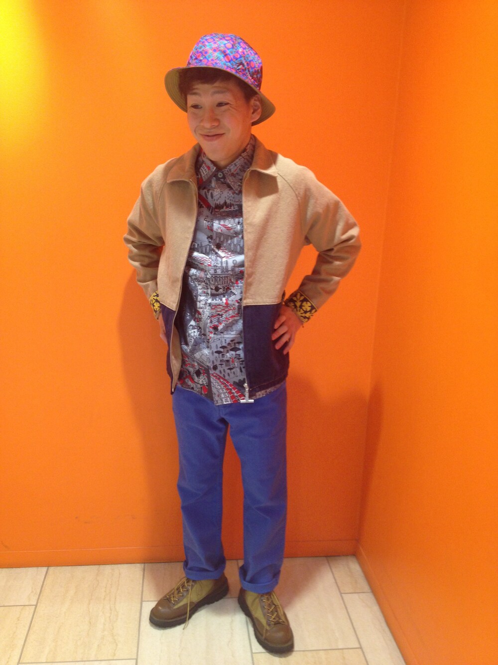 「BEAVER、総柄トップス、カラーアイテム」｜「MANASTASHのMANASTASH(マナスタッシュ)  SALOMON BAY JACKET  (617)（ブルゾン）」を使った、funatoさん（メンズ・165cm）の春コーディネートの1枚目の写真