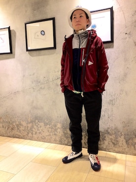 「ALDIES（アールディーズ）のアイテム（帽子）」を使った、funatoさん（メンズ・166cm）の冬コーディネート
