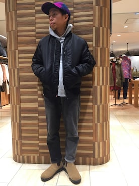 「MANASTASH（マナスタッシュ）のアイテム（MA-1）」を使った、funatoさん（メンズ・166cm）の秋コーディネート
