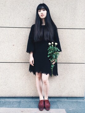 「UMA WANGのアイテム（One piece dress、ブラック系）」を使った、lululovecocoさん（レディース・162cm）の春コーディネート