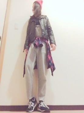 「アイテム（ライダースジャケット）」を使った、YukAさん（レディース・156cm）の秋コーディネート