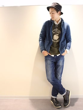 「アイテム（デニムジャケット）」を使った、武井 俊樹さん（メンズ・175cm）の春コーディネート