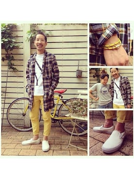 「Engineered Garments（エンジニアードガーメンツ）のアイテム（ステンカラーコート）」を使った、shinkai teruhikoさん（メンズ・168cm）の夏コーディネート