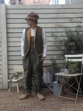 「Engineered Garments（エンジニアードガーメンツ）のアイテム（サロペット/オーバーオール）」を使った、shinkai teruhikoさん（メンズ・168cm）の冬コーディネート