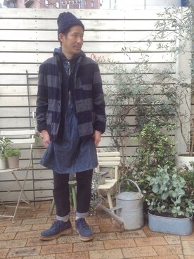 「Engineered Garments（エンジニアードガーメンツ）のアイテム（ダウンジャケット/コート）」を使った、shinkai teruhikoさん（メンズ・168cm）の冬コーディネート
