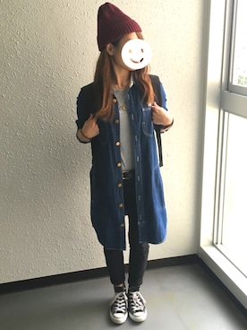 「AVAN LILY（アヴァンリリィ）のアイテム（シャツワンピース）」を使った、__25さん（レディース・155cm）の秋コーディネート