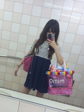 「アイテム（ドラムバッグ、ピンク系）」を使った、yukoさん（レディース・164cm）の夏コーディネート