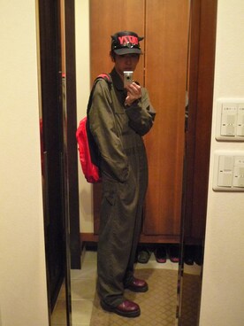 「HELL CAT PUNKS（ヘルキャットパンクス）のアイテム（帽子）」を使った、Neferpitōさん（メンズ・188cm）の春コーディネート