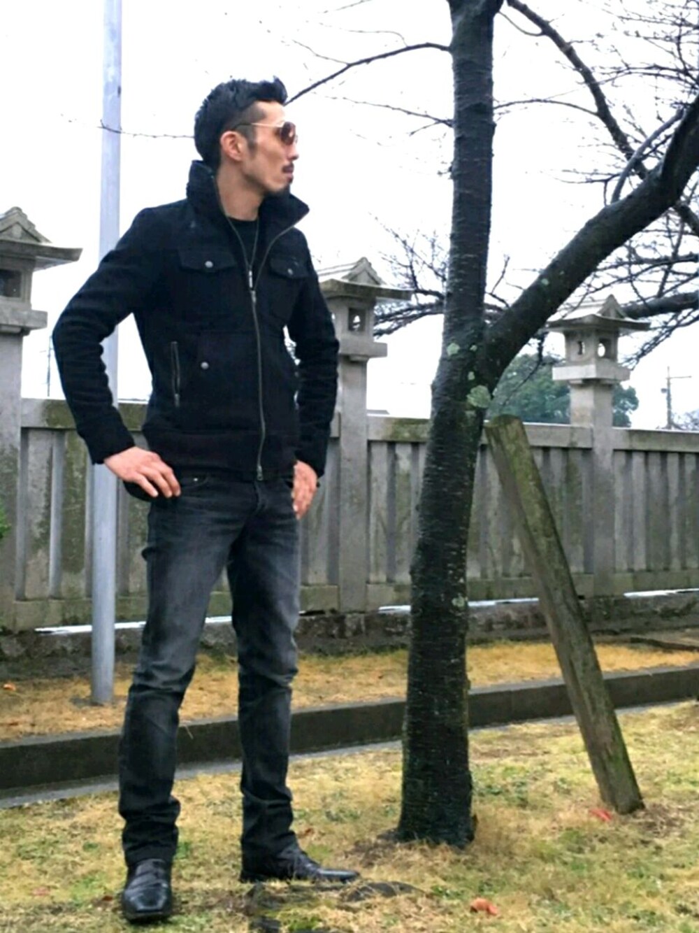 「L7のアイテム（ブルゾン、ブラック系）」を使った、nooobさん（メンズ・174cm）の冬コーディネートの1枚目の写真