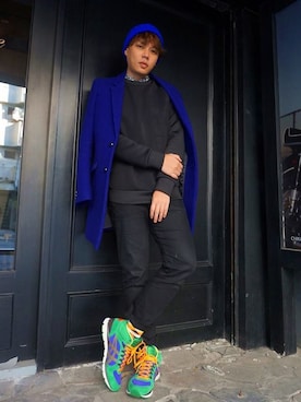 「plain-me（プレインミー）のアイテム（帽子）」を使った、YouGun Lee 李佑群さん（メンズ・178cm）の冬コーディネート