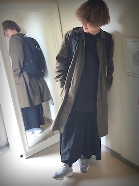 「ノースフェイス」｜「アイテム（ステンカラーコート）」を使った、pixcccccさん（メンズ・166cm）の春コーディネート